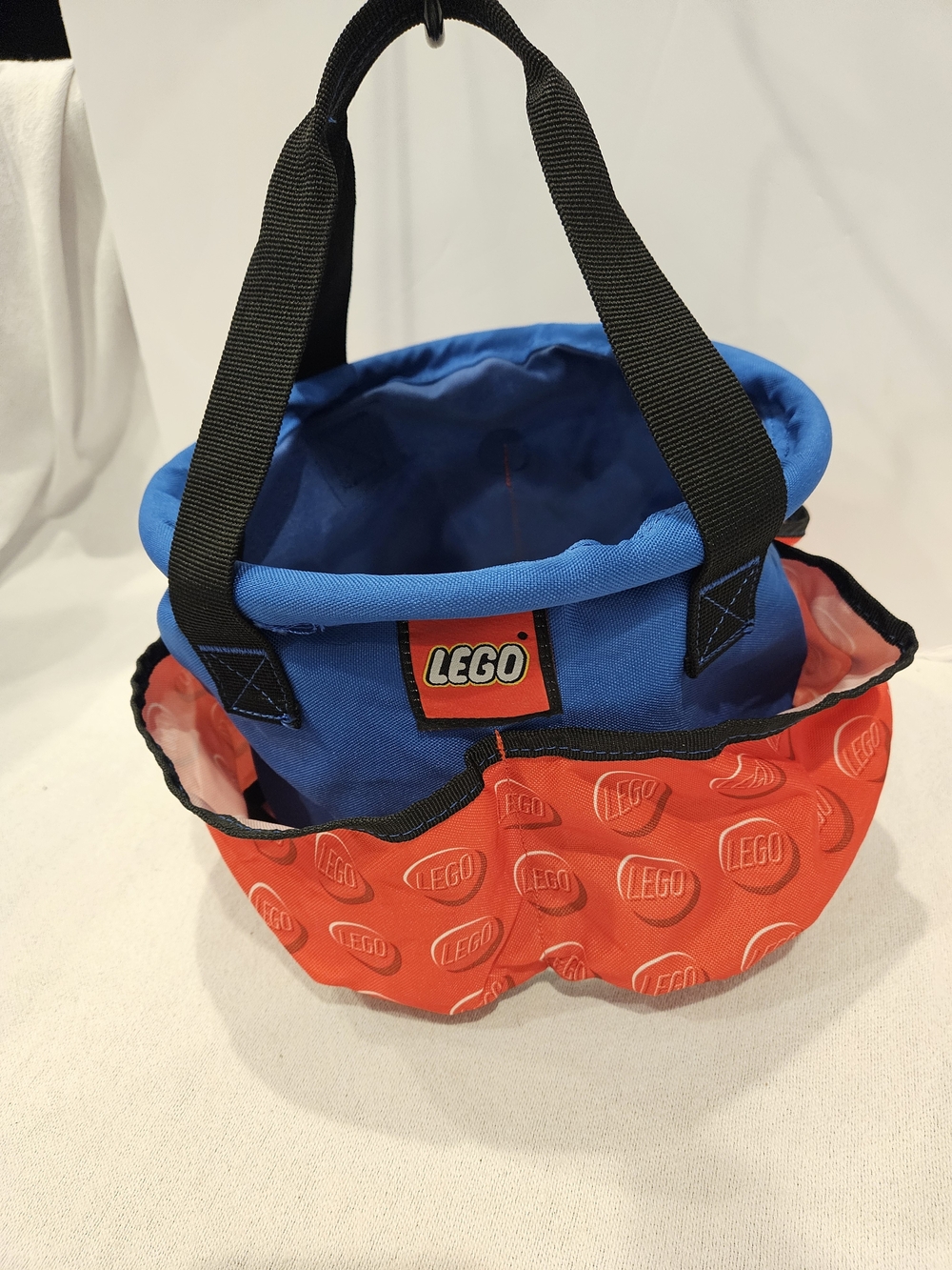 LEGO Big Storage Bucket Soft Tote Bag Red Blue Pockets 5005630 Toy Organizer